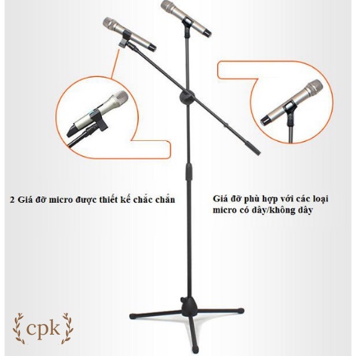 Chân đế kẹp micro BOM MIC STAND, giá đỡ mic đứng phòng thu, sân khấu chuyển nghiệp