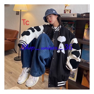 Áo khoác bomber phối tay tim unisex chất nỉ ngoại