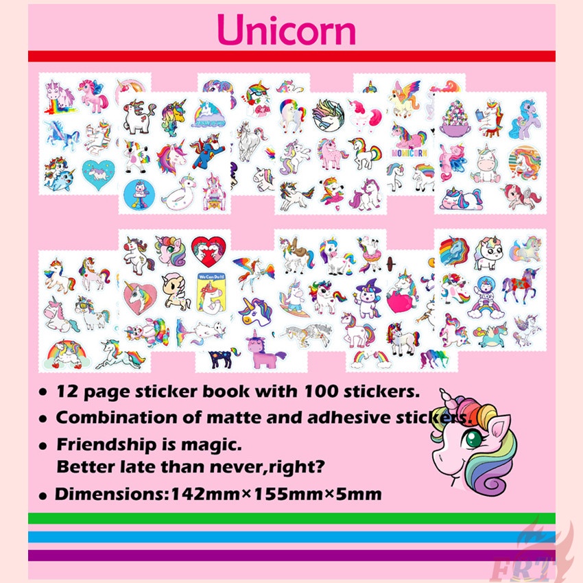 100pcs/12page ❉ Cầu vồng unicorn stickers tờ ❉ Đề can thời trang tự làm không thấm nước doodle