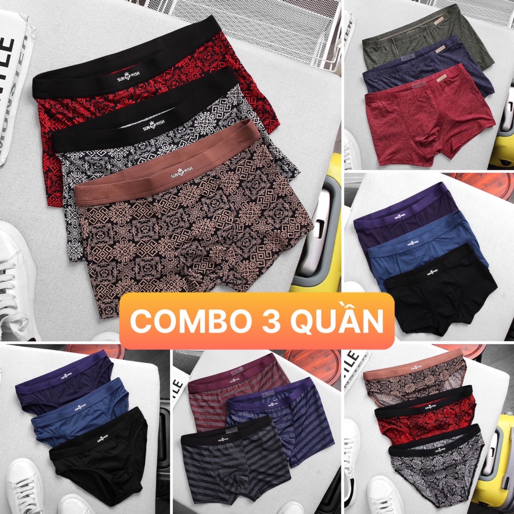 Quần lót nam boxer thun lạnh sịp đùi tam giác cao cấp thông hơi BIGSIZE SUNWISH sexy xuất khẩu combo 3 quần