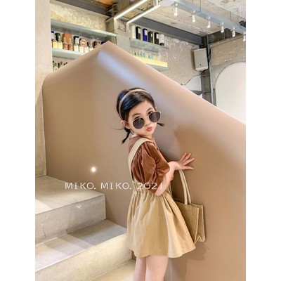 Bộ áo thun tay phồng + chân váy yếm thời trang mùa hè Hàn Quốc mới dành cho bé gái