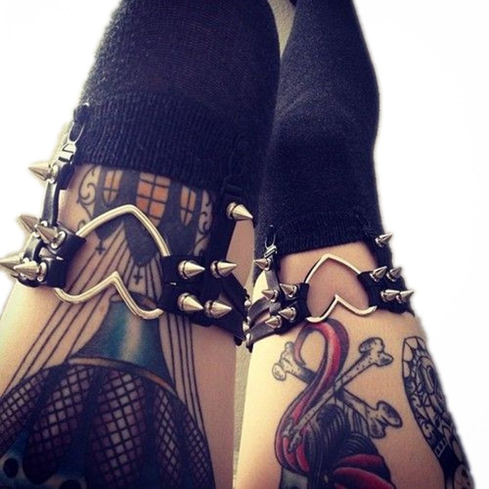 Dây đai garter đeo đùi có khóa và đinh tán phong cách punk gợi cảm free size nhiều màu cho nữ