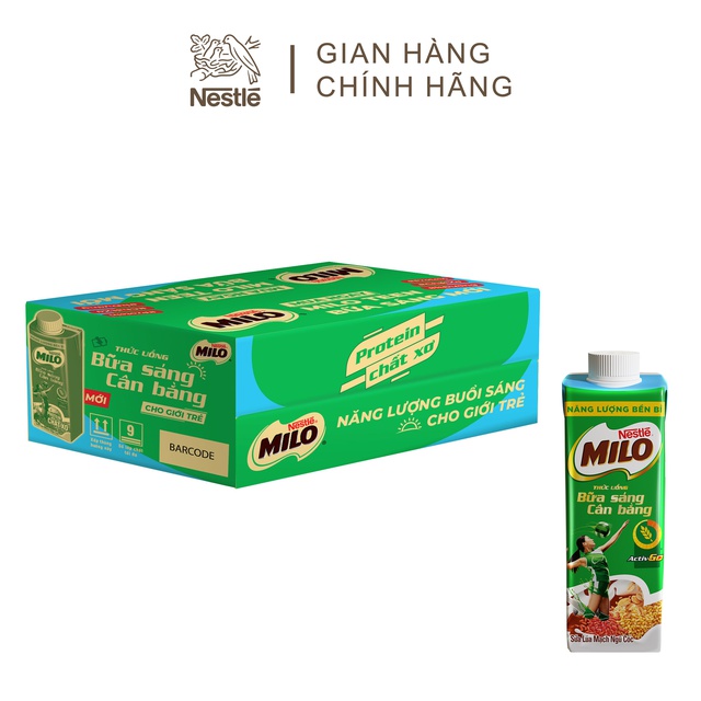 Thùng 24 hộp sữa lúa mạch ngũ cốc Nestlé MILO teen bữa sáng ít đường 200 ml/hộp