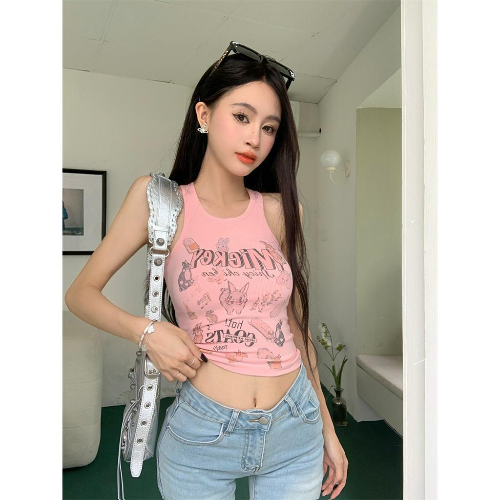 qkoole   Áo Lửng Hở Rốn Có Dây Đeo In Chữ Ngọt Ngào Và Ngọt Ngào