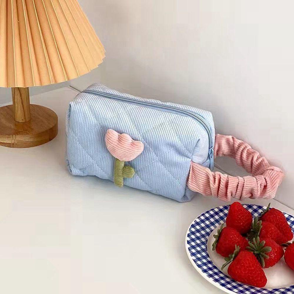 Túi Đựng Mỹ Phẩm Chống Thấm Nước Sức Chứa Lớn Họa Tiết Hoa Tulip Có Dây Đeo Cổ Tay