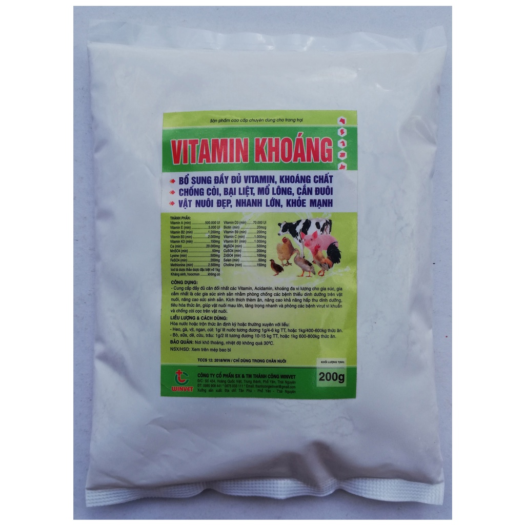 1 gói VITAMIN KHOÁNG 200g Chuyên dùng cho gia súc, gia cầm, chó, mèo