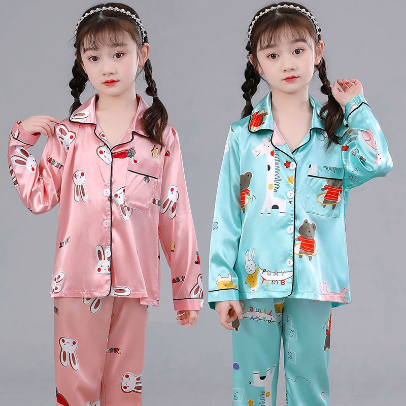 Đồ bộ pijama trẻ em ｜ ngủ bán chạy tại Thanh Đảo, dài tay bé gái, lụa băng, trai, lớn, mặc nhà hoạt hình dễ thương, mỏng