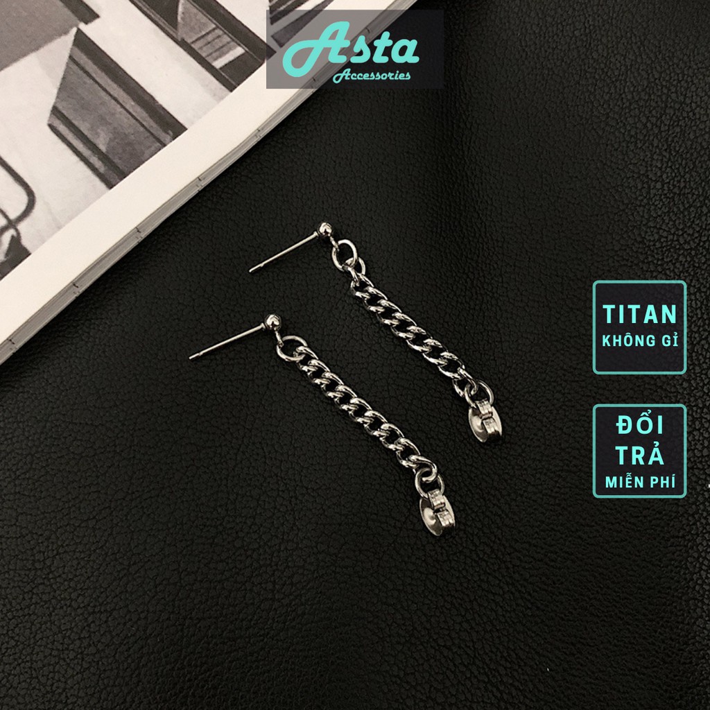 Khuyên Tai Dây Xích Small Asta Accessories Thời Trang Hàn Quốc Màu Bạc  - Hoa tai Unisex không Gỉ -Dây Xích Small