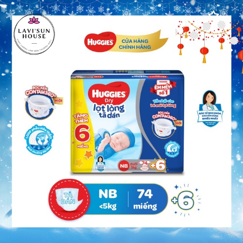 Bỉm dán huggies sơ sinh lọt lòng nb74 miếng tặng kèm 10 miếng,tã dán sơ sinh huggies bé dưới 5kg bọc kén con tằm