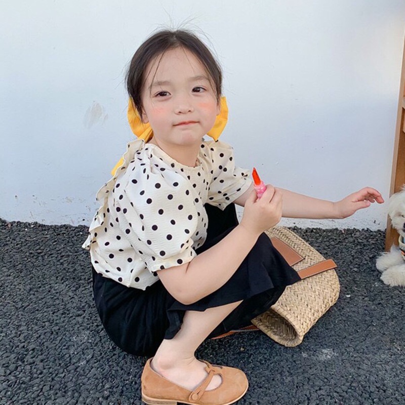 Áo Kiểu Tay Phồng Hở Lưng Chấm Bi Thời Trang Mùa Hè Hàn Quốc Se7en Dành Cho Bé Gái