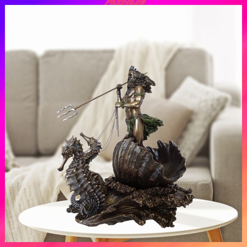 Bronze Finish Greek God of the Sea Statue Figurine Resin Craft Poseidon