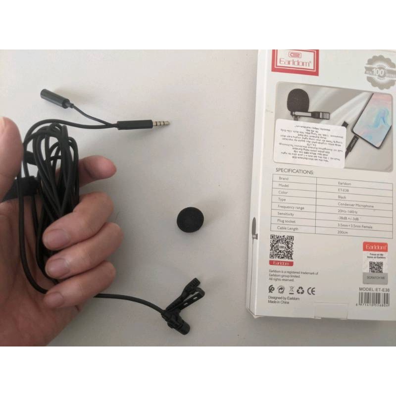 Mic Thu Âm Micro Ghi Âm Mini Cho Điện Thoại Chân 3.5mm kèm Jack Cắm Tai Nghe Earldom E38 Livestream Học Trực Tuyến