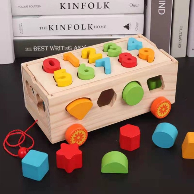 Đồ chơi xe kéo thả hình khối, chữ số bằng gỗ cho bé Đồ chơi thông minh Bapkids