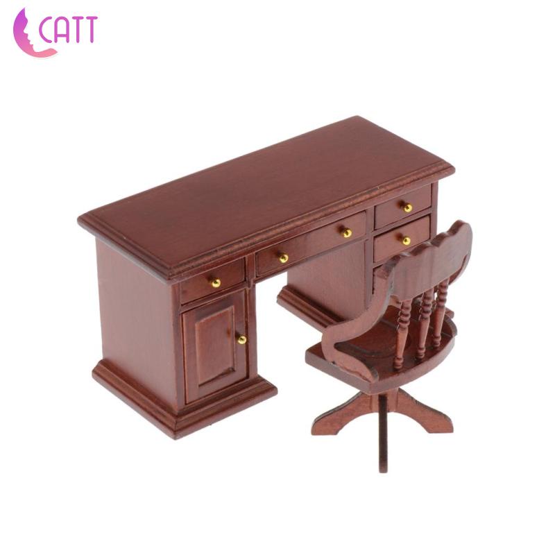 Bộ Bàn Ghế Văn Phòng Bằng Gỗ Cho Nhà Búp Bê 1: 12