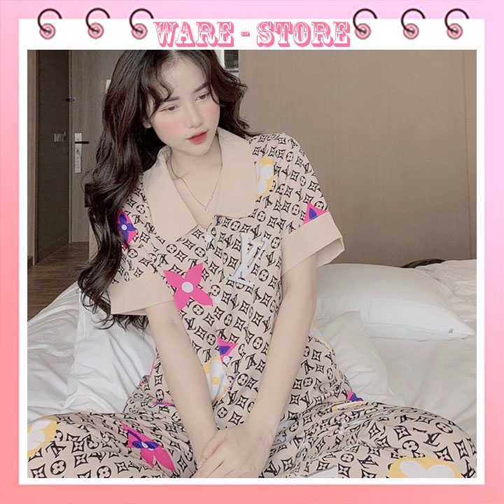 Đồ Bộ Pijama Nữ Lụa, Bộ Mặc Nhà, Quần áo Ngủ Thời Trang sáng ý Cổ Sen Vải Kate cao cấp Mềm Mịn