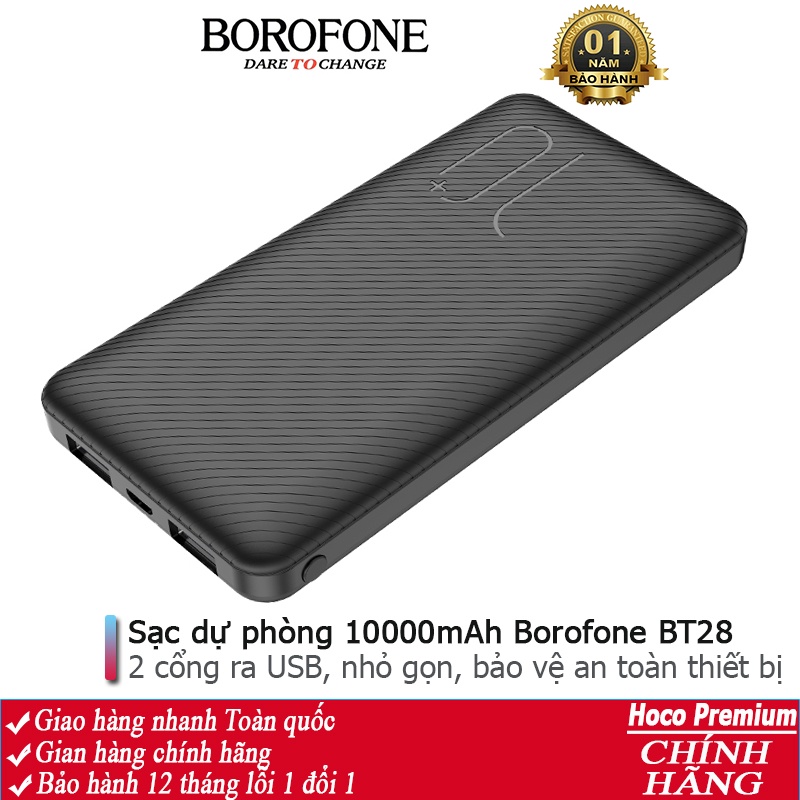 Pin sạc dự phòng 10000mAh Borofone BT28 đèn báo pin, 2 cổng ra, tích điện