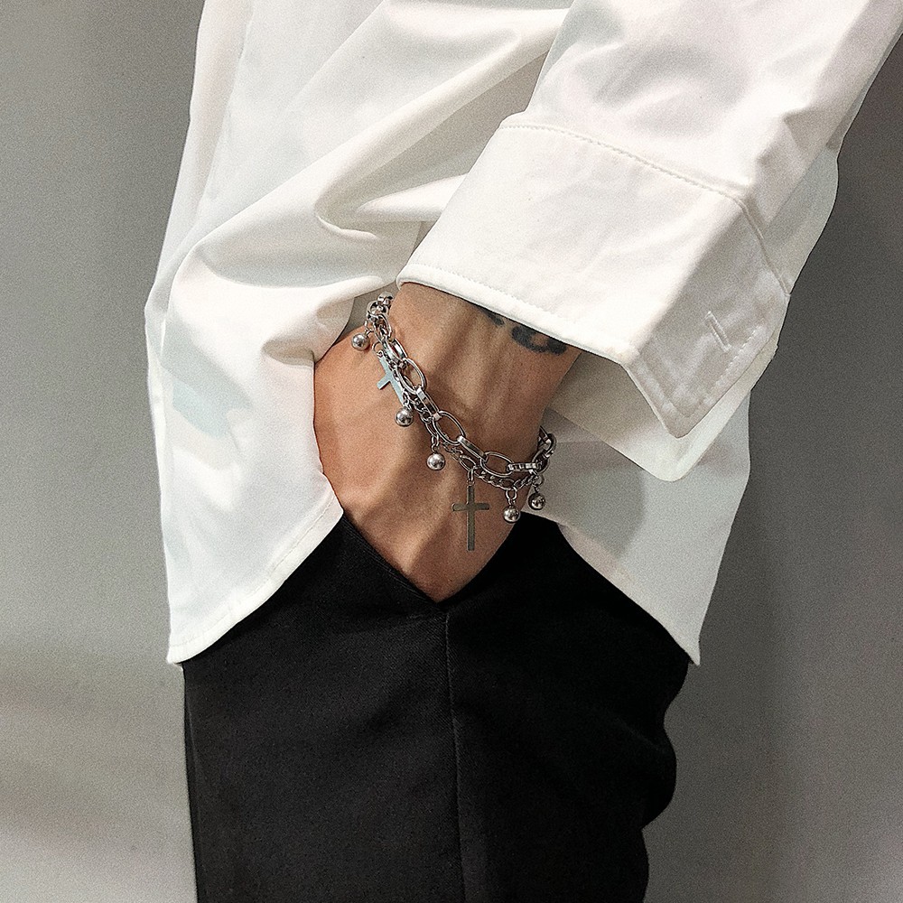 Vòng Tay Thép Titan Mặt Thánh Giá B683 Phong Cách Độc Đáo