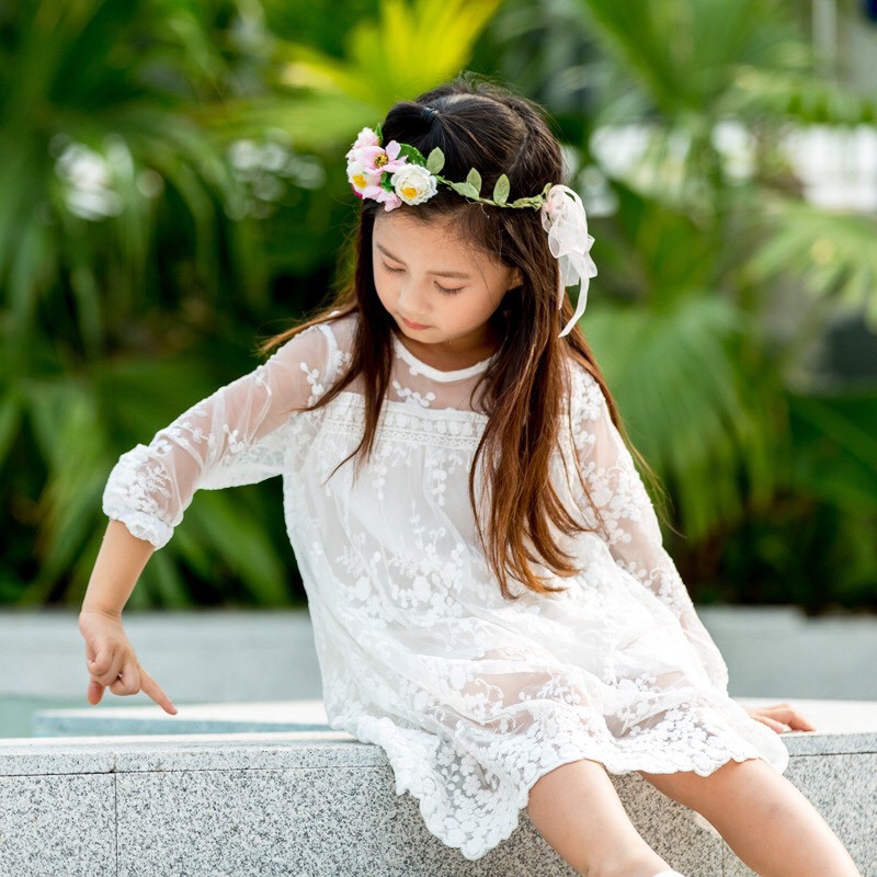 Váy Xòe Ren Dài Tay Bé Gái Xuân Hè 2020 Tiểu Thư Xinh Xắn Mát Và Bồng Bềnh DoctorBear