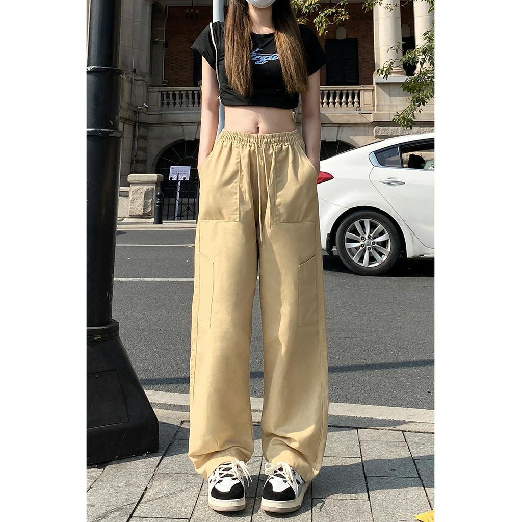 「 WELOVE1 」Quần ống rộng Lưng Cao Màu Trơn Nhiều Màu Sắc Thời Trang Mùa Hè Phong Cách Hàn Quốc Cho Nữ