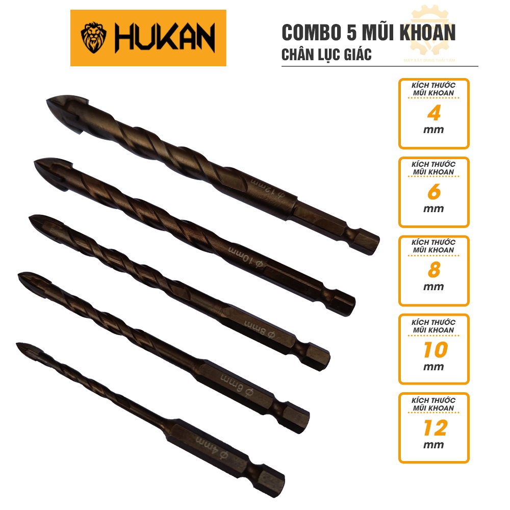 Mũi khoan đa năng khoan gạch, đá, bê tông HUKAN độ cứng cao chân lục giác 4ly 6ly 8ly 10ly 12ly