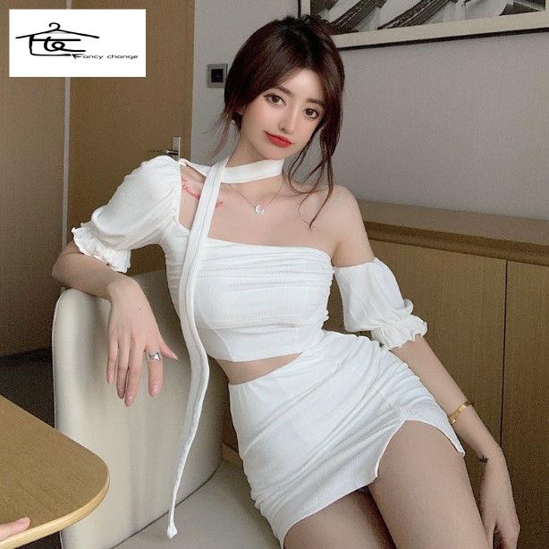 Bộ Trang Phục Hai Mảnh Gồm Áo Hở Vai Và Chân Váy Thời Trang Quyến Rũ Phong Cách Mùa Hè Cho Nữ