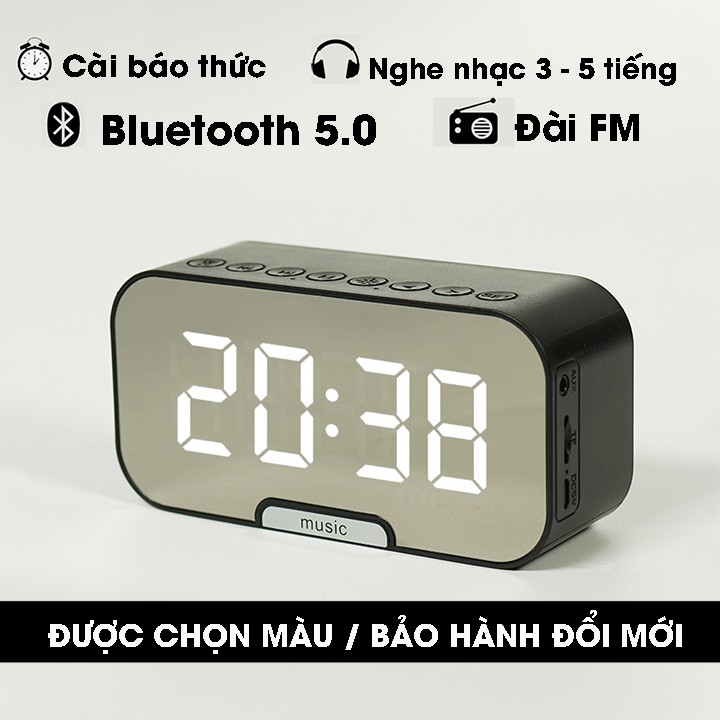 Loa Bluetooth Kiêm Đồng Hồ G10 Mặt Gương Hiển Thị Đèn Led - Đài FM - Đồng Hồ Báo Thức