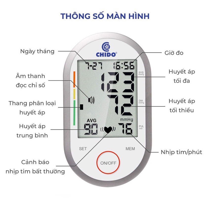Máy đo huyết áp điện tử bắp tay Chido chính hãng công nghệ nhật bản. BH chính hãng 24 tháng