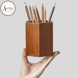 Khay - hộp đựng bút tiện dụng bằng gỗ thông hình lục giác