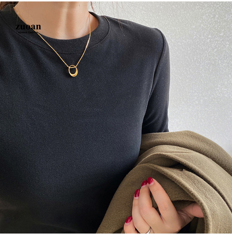 SUXI Áo Thun Tay Dài Cổ Tròn Màu Trơn Thiết Kế Đơn Giản Thời Trang Thu Đông