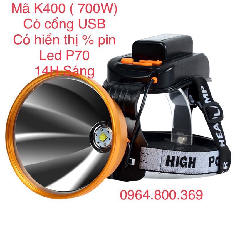 Đèn pin đội đầu siêu sáng 700W 12h sáng Mã k400