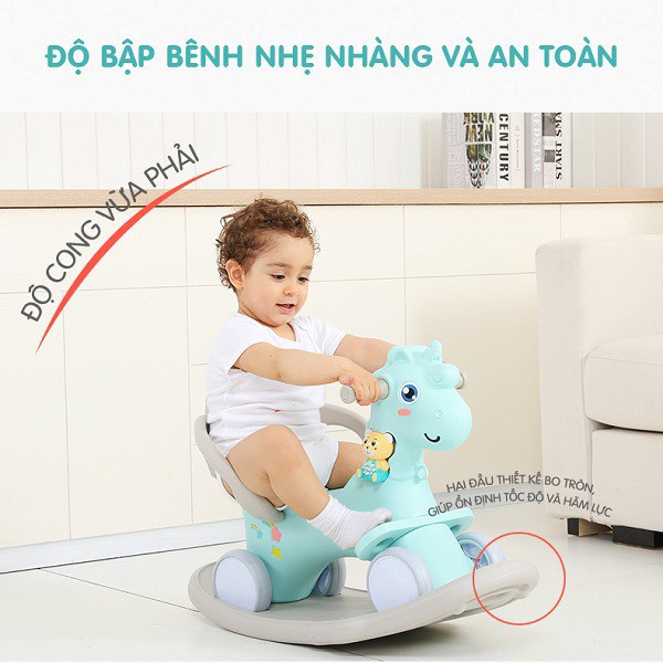 NGỰA BẬP BÊNH KIÊM XE CHÒI CHÂN CAYABE HOLLA 3IN1 VƯƠNG MIỆN MÀU XANH MINT CHO BÉ