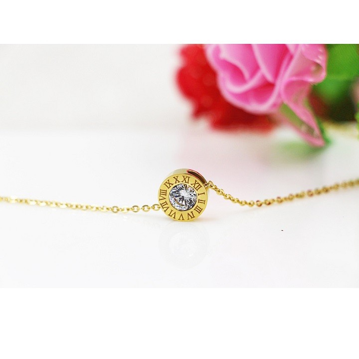 Dây Chuyền Mặt Tròn In Số La Mã Titan Ko Đen TT 1817