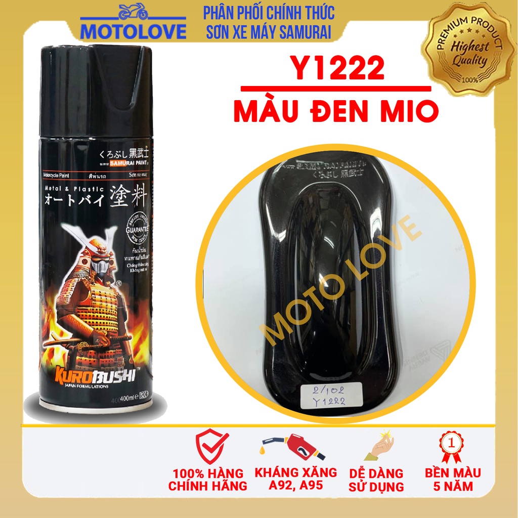 Sơn Samurai màu đen Mio Y1222 - chai sơn xịt cao cấp nhập khẩu từ Malaysia.