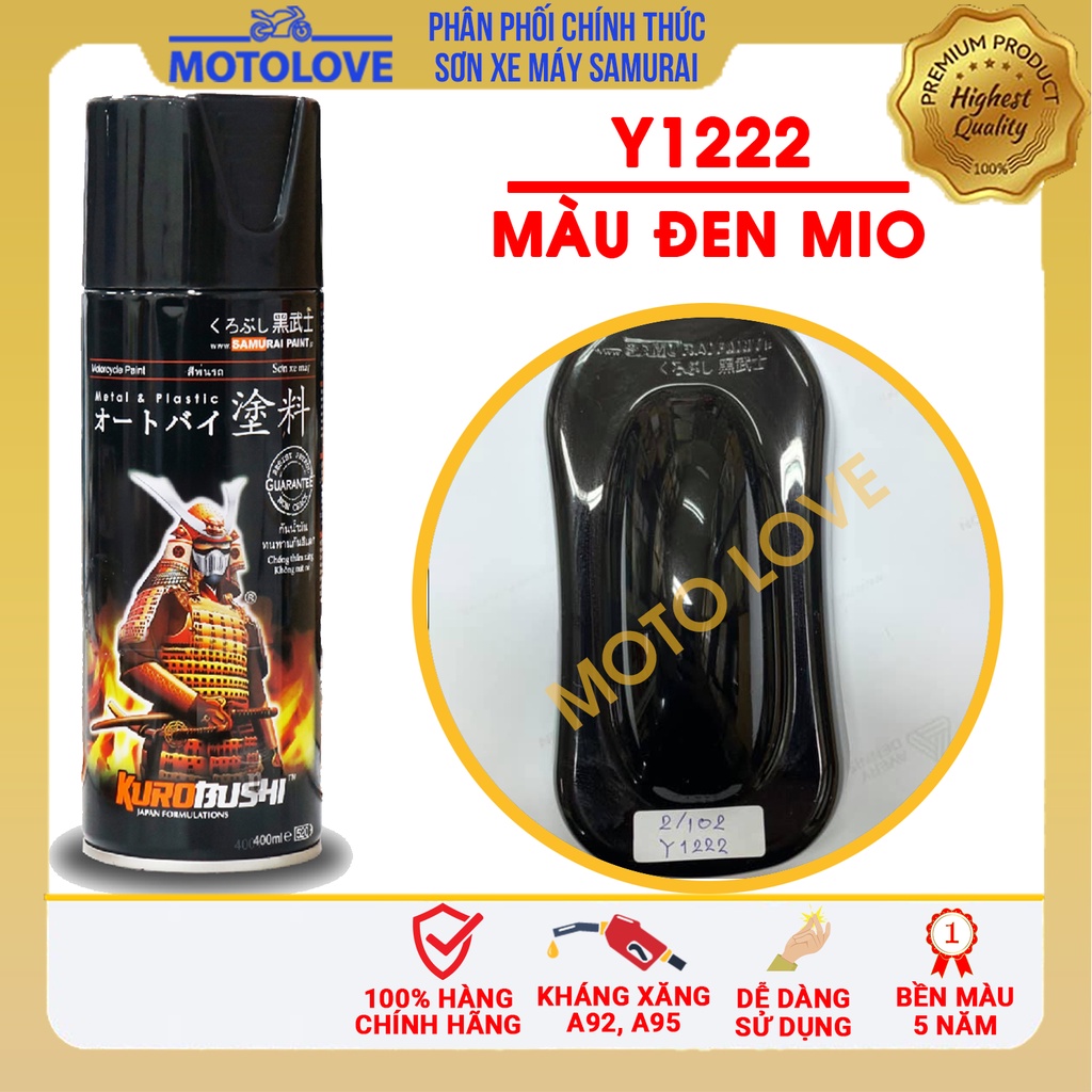 Combo Sơn Samurai màu đen Mio Y1222 loại 2K chuẩn quy trình độ bền 5 năm gồm 2K04 - Y1222 -2k01 nhập khẩu từ Malaysia.