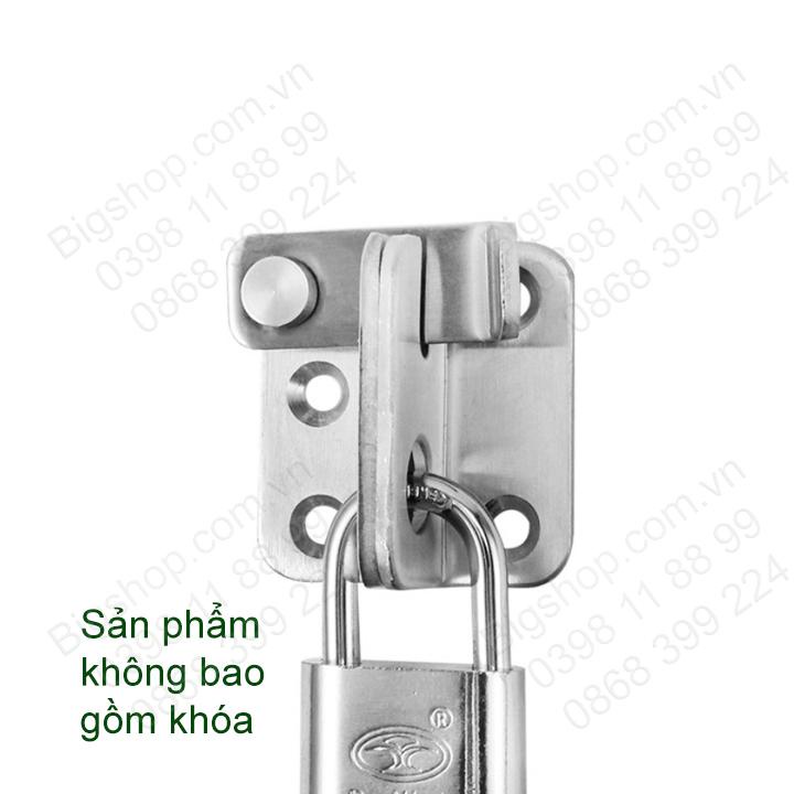 Chốt cửa bằng inox 304, loại lớn 62mm, có lỗ để khóa chống trộm, mở bên trái hoặc phải tùy chọn