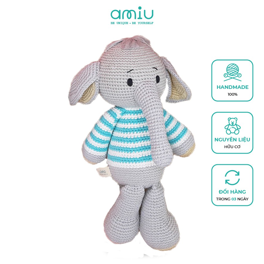 Gấu bông handmade cao cấp - Voi Geralt áo kẻ xanh đồ chơi nhồi bông cho bé - SP000277
