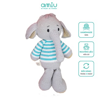 Gấu bông handmade cao cấp - Voi Geralt áo kẻ xanh đồ chơi nhồi bông cho bé - SP000277