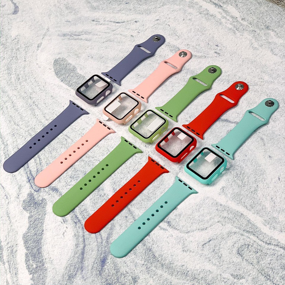 Combo dây cao su và ốp viền full mặt dành cho Apple Watch