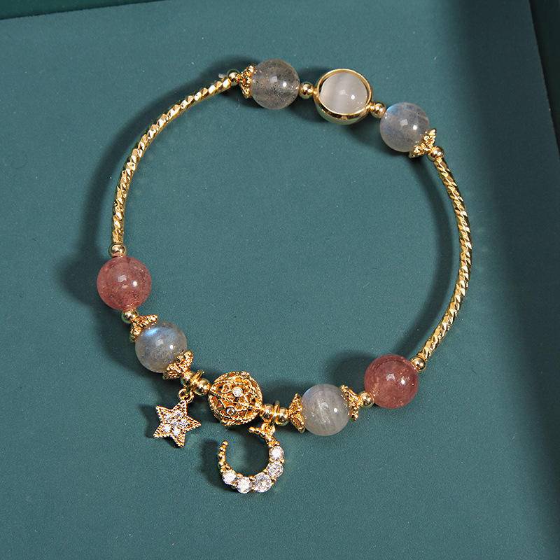 Vòng tay hạt pha lê đèn mặt trăng lắc tay Vòng Tay Chuỗi Hạt Pha Lê Mặt Trăng Đá ánh đá Vòng tay Hạt vòng tay Band Band Vòng đeo tay pha lê dâu tây