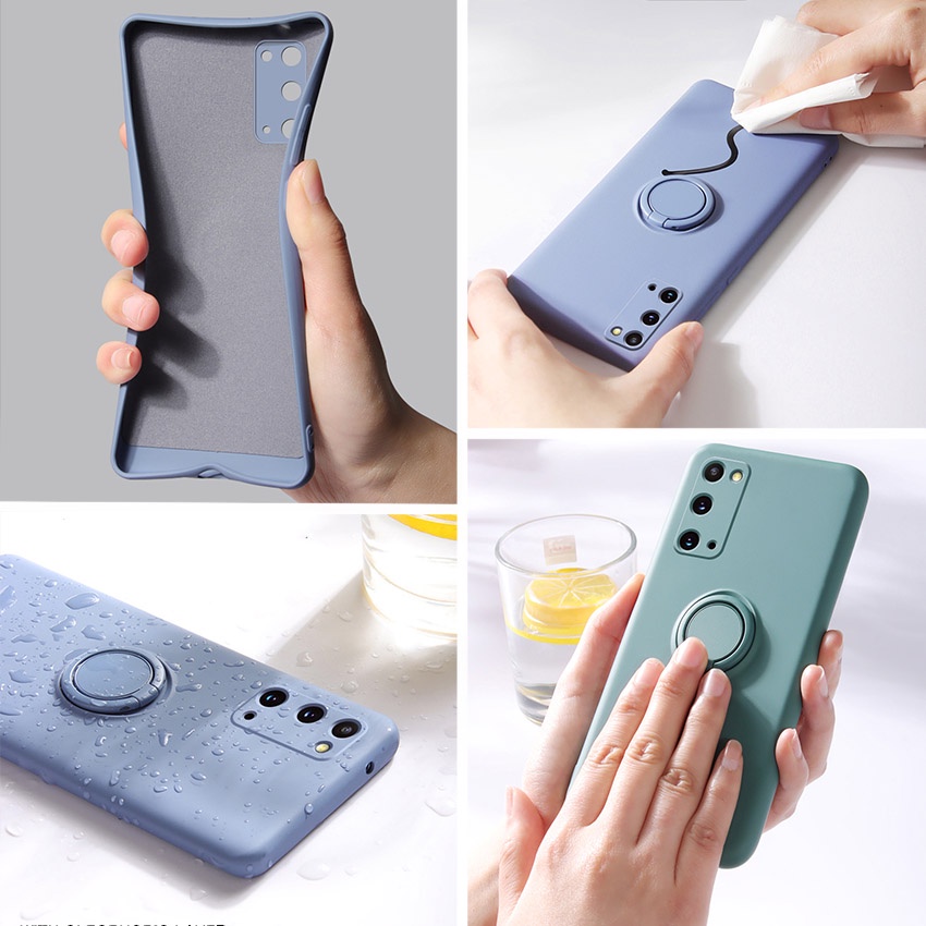 Samsung S21 FE S21FE 5G Liquid Silicone Finger Ring Stand Magnetic Holder Bracket Phone Cases