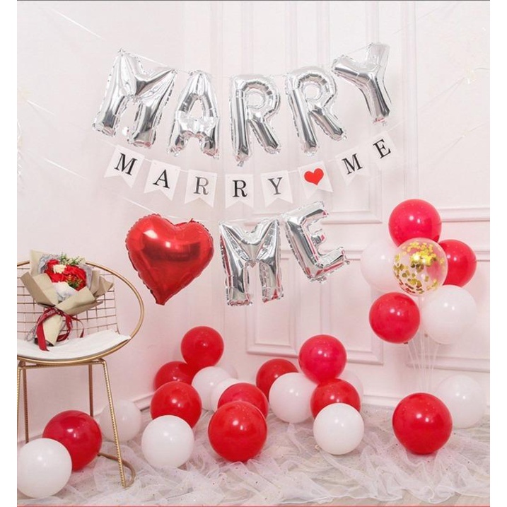 Set bong bóng trang trí MARRY ME cầu hôn đơn giản thuận tiện, trang trí dễ dàng