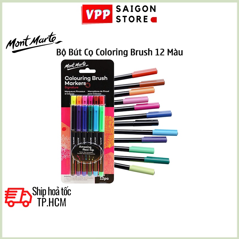 Bộ Bút Cọ Coloring Brush 12 Màu Mont Marte - Colouring Brush Markers Signature 12pc - MPN0104