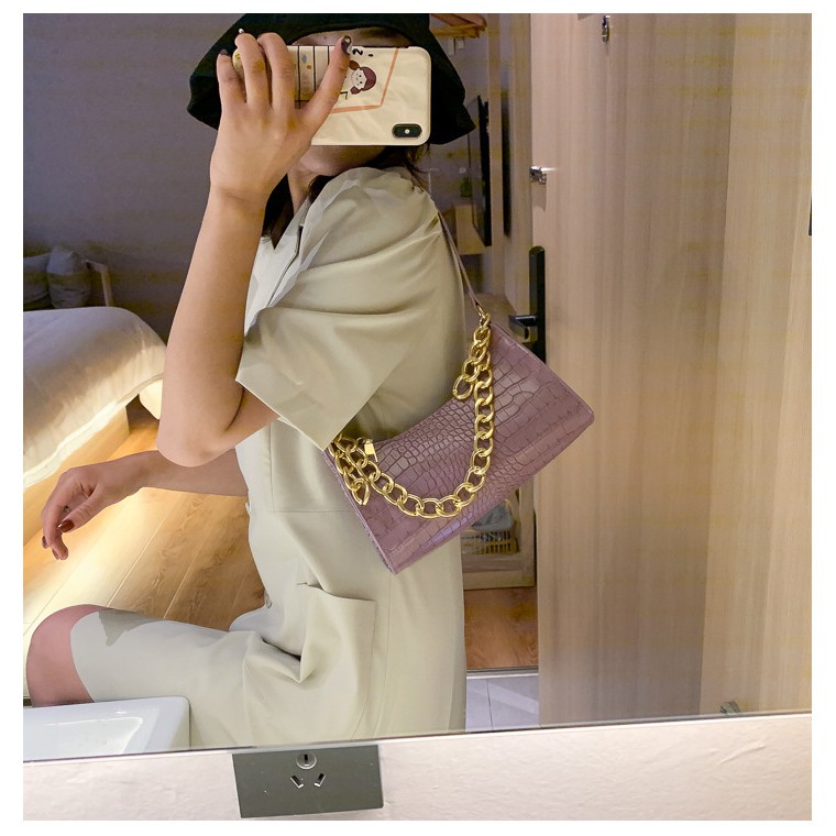 Túi đeo vai nữ, túi kẹp nách nữ Baguette phiên bản mới của Hàn Quốc họa tiết cá sấu thời trang 2021