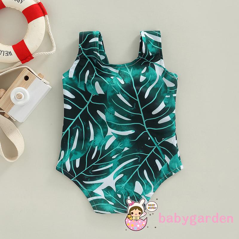 Bộ Đồ Bơi Một Mảnh Không Tay Cổ Chữ V In Họa Tiết Lá/Lá/Kẻ Sọc Ca Rô Thời Trang Mùa Hè Cho Bé Gái Từ 6 Tháng Đến 4 Tuổi