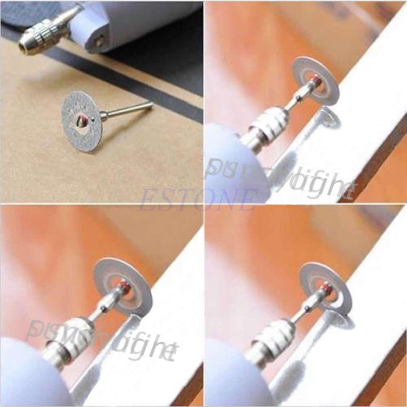 Bộ 5 Đĩa Cắt Mạ Kim Cương Nhân Tạo Sắc Bén Mini 22mm Kèm Que Trục Gắn Đĩa