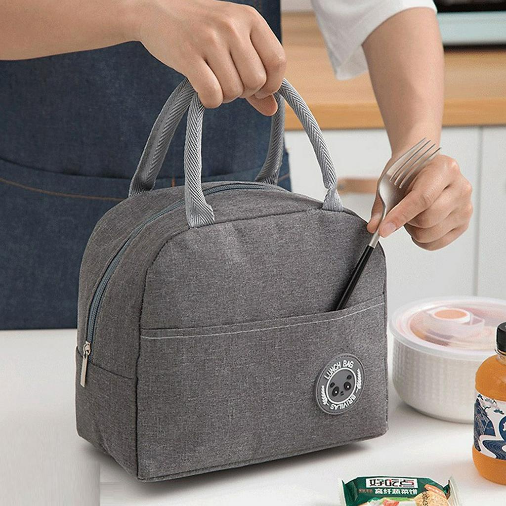 Túi giữ nhiệt đựng hộp cơm trưa Lunch Bag vải Oxford gấu trúc có lớp lót bạc cách nhiệt, giữ ấm size lớn. Mikem Shop