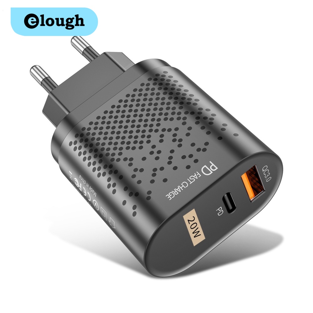 Bộ sạc USB Elough PD20W Sạc nhanh QC3.0 Bộ chuyển đổi điện thoại du lịch