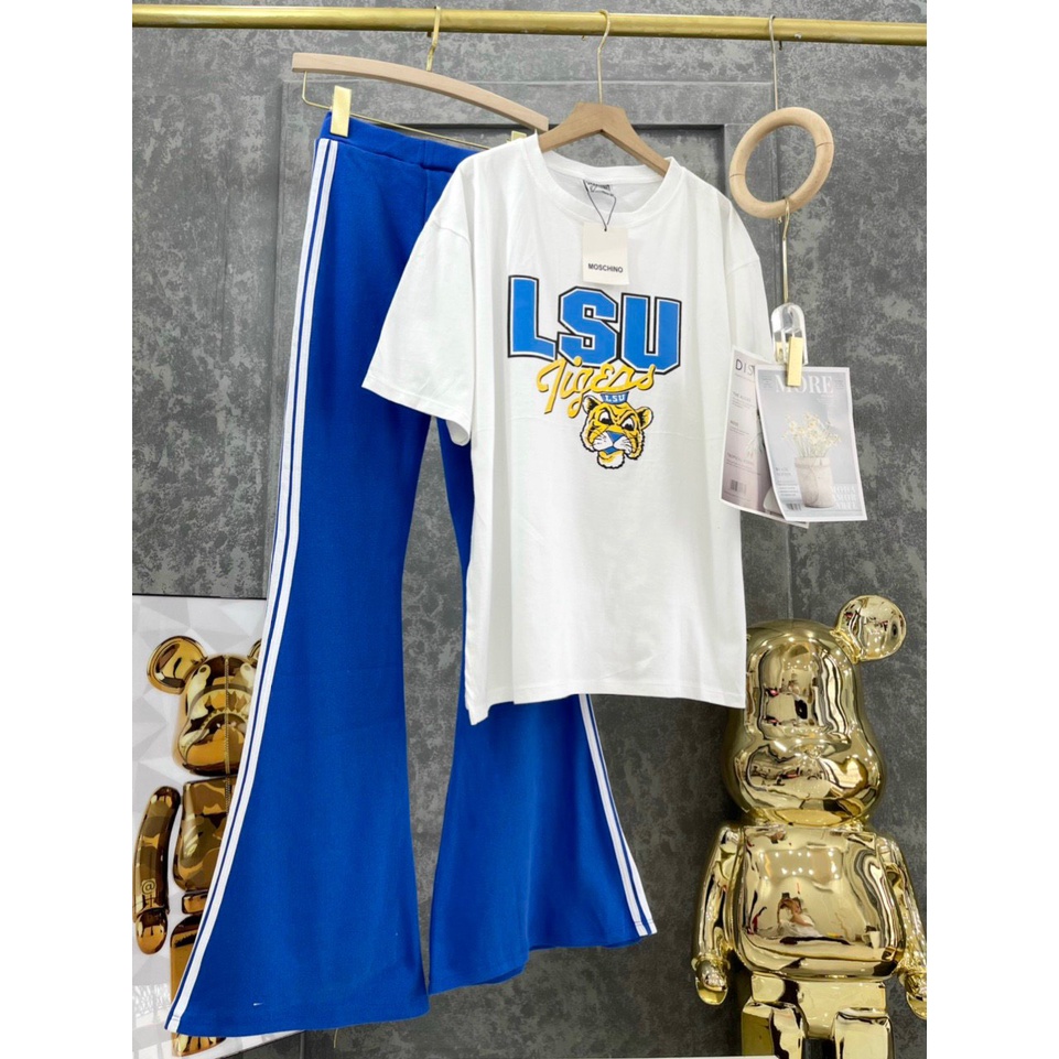 [Nhiều mẫu] Set bộ áo thun rộng và quần ống loe chất thun bozip mang thoải mái dưới 60kg