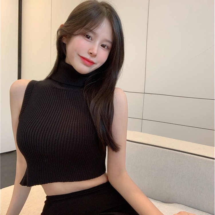 QADCOL Áo Croptop Dệt Kim Cổ Cao Ôm Dáng Thời Trang Cho Nữ