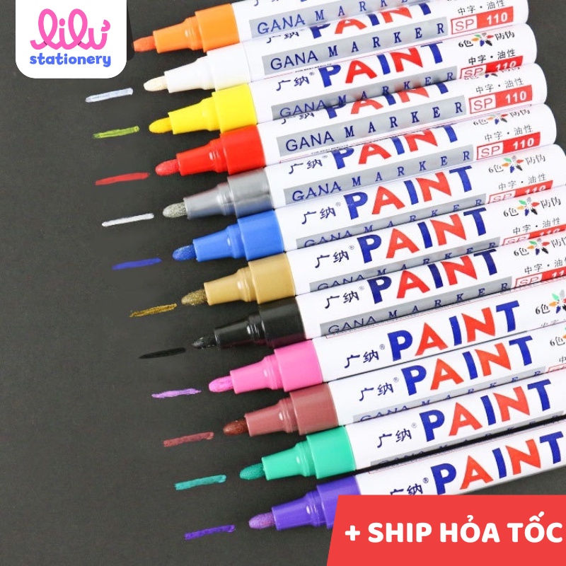 Bút sơn ô tô giày mô hình xe kim loại thủy tinh gỗ nhựa giấy 12 màu GN110 Paint Marker